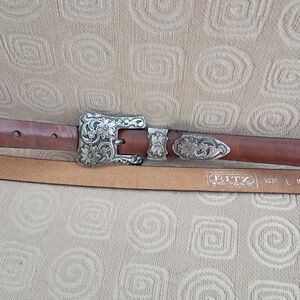 The Ritz Brown Genuine  Leather Belt with Silver Buckle